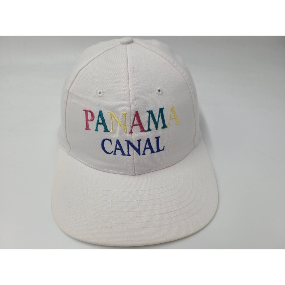 Vintage Panama Canal Nissin Snapback Hat Cap Travel Souvenir Dad Men Women White
